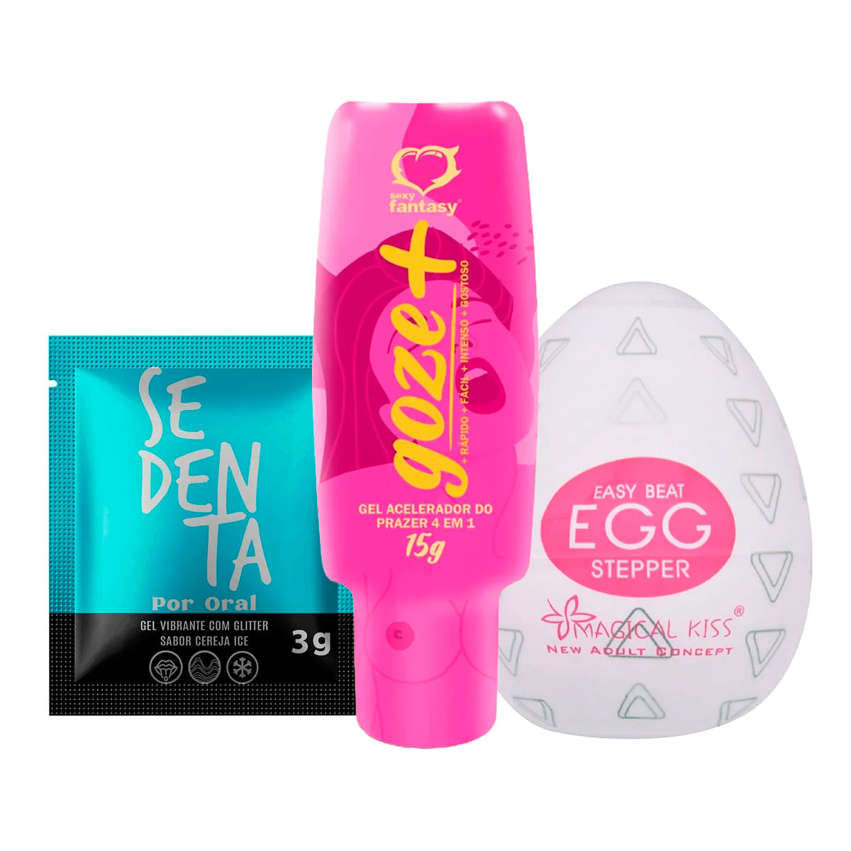 Kit com Goze + Sachê Sedenta Por Oral 3g e Egg Stepper