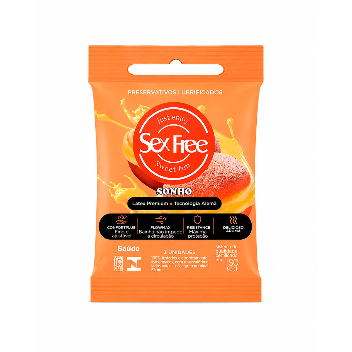 Preservativo Aroma Sonho Sweet Fun Lubrificado com 3 Unidades Sex Free