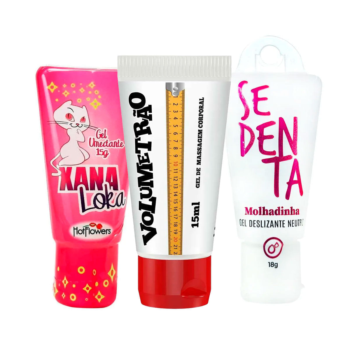 Kit com Xana Loka Gel Excitante Feminino Volumetrão Gel Vasodilatador e Sedenta Molhadinha