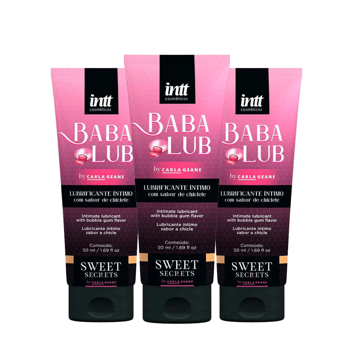 Kit com 03 Babalub Lubrificante Beijável à Base d'Água