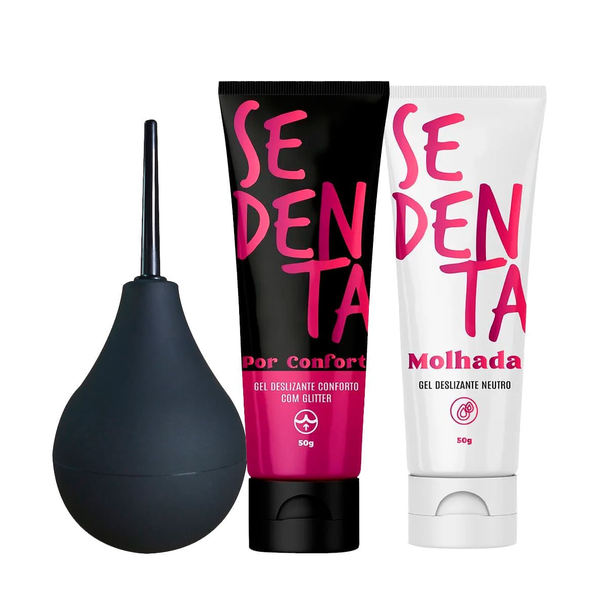 Kit com Sedenta Por Conforto Gel Comestível Ducha Higiênica Anal e Sedenta Molhada Gel Deslizante
