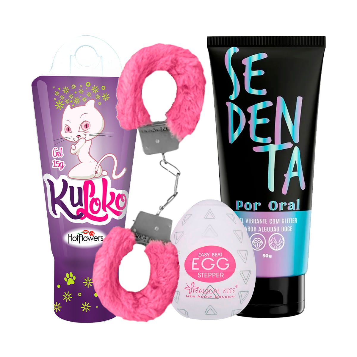 Kit com Kuloko Algema de Metal Pelúcia Egg Stepper e Sedenta Por Oral