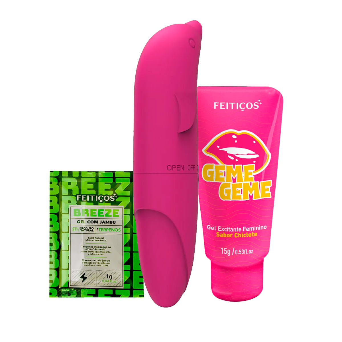 Kit com Sachê Breeze Excitante Vibrador Ponto G Golfinho e Geme Geme
