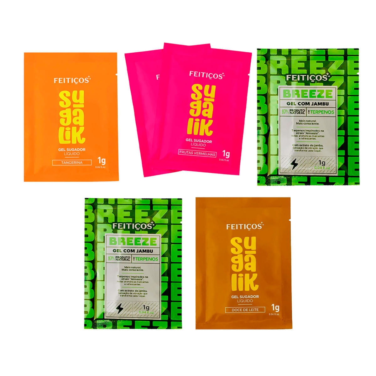 Kit com 3 Sachês Sugalik e 2 Sachês Breeze Excitante em Gel