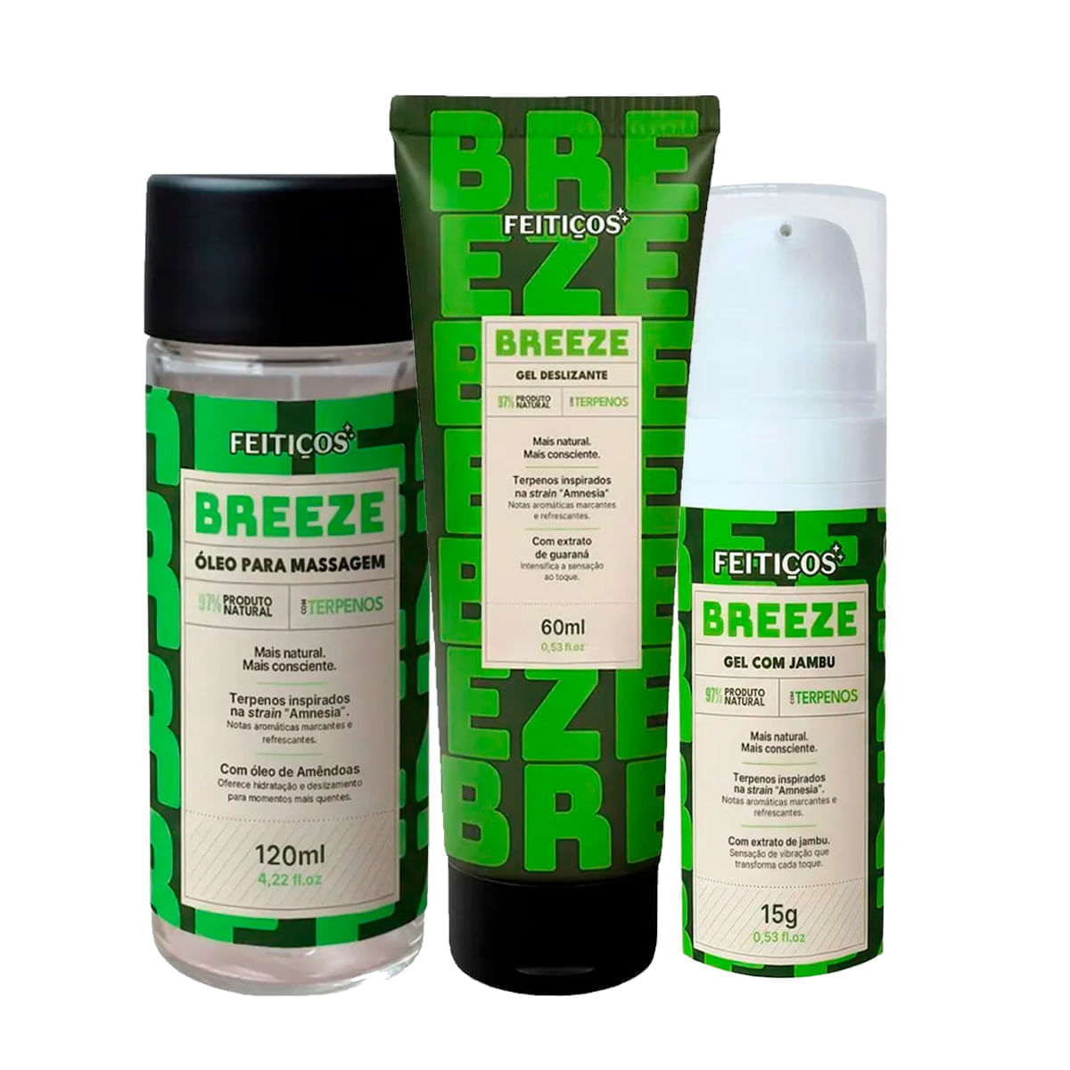 Kit com Breeze Óleo Beijável Gel Deslizante e Excitante com Jambu