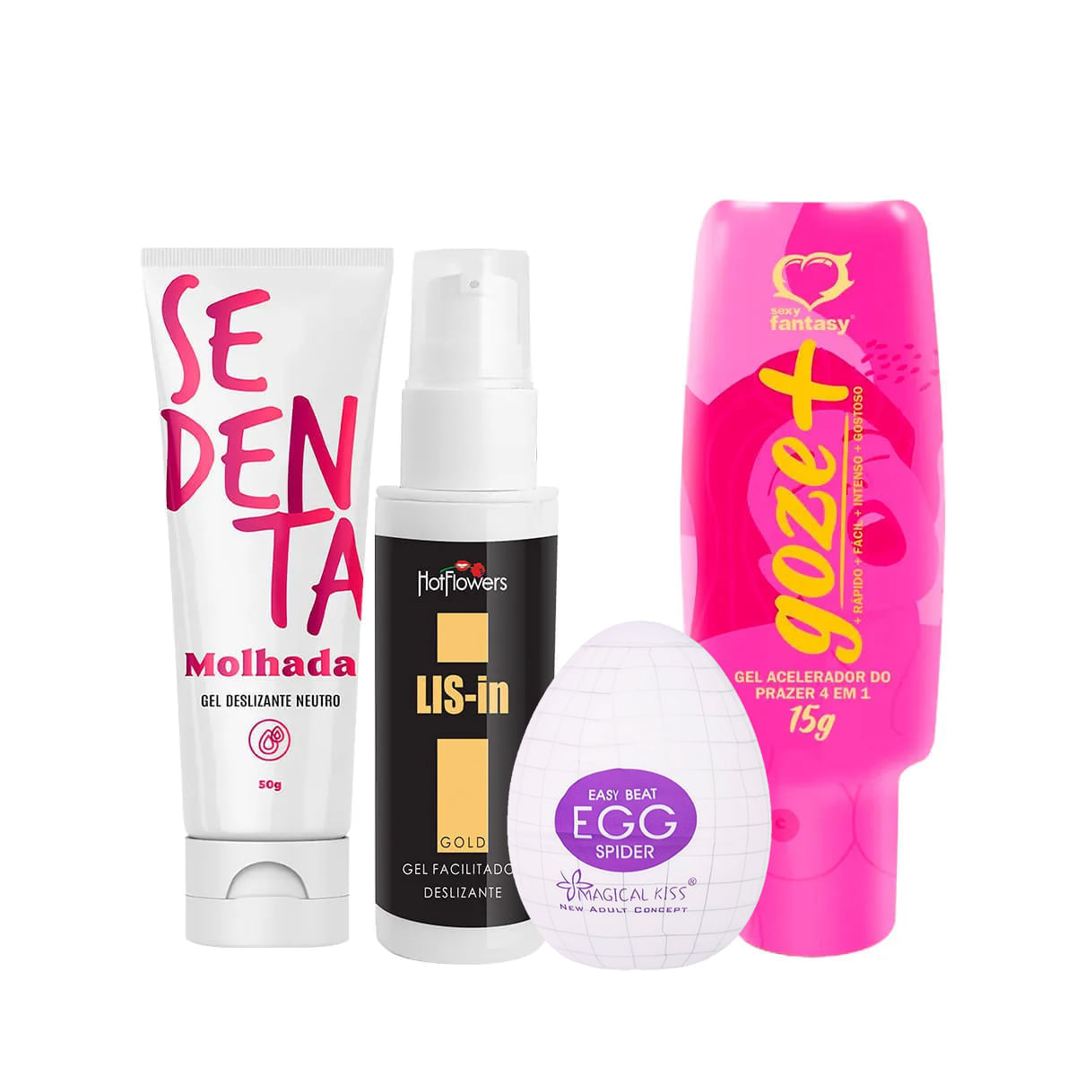 Kit com Sedenta Molhada Egg Spider Masturbador Masculino Dessensibilizante Anal LIS-In e Goze +