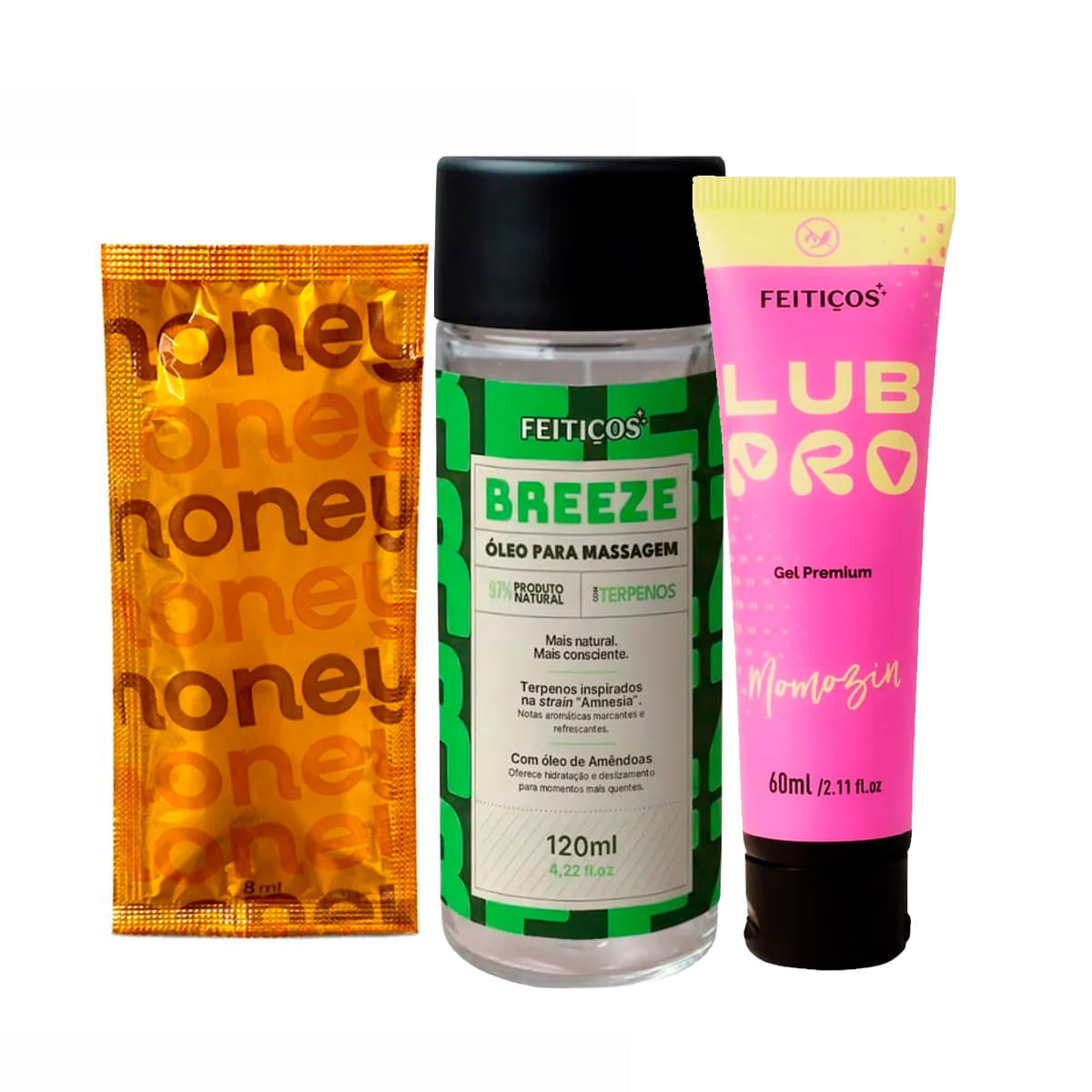 Kit com Breeze Óleo Beijável LubPro Momozin e MyHoney Mel Estimulante