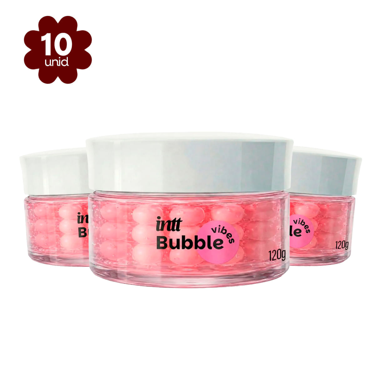 Kit com 10 Bubble Vibes 3 em 1 Lubrificante e Excitante com Esferas