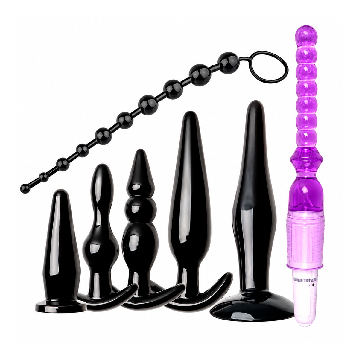 Kit com 1 Plug Jelly, 5 Plug Anal e 1 Dedeira Sexy Import
