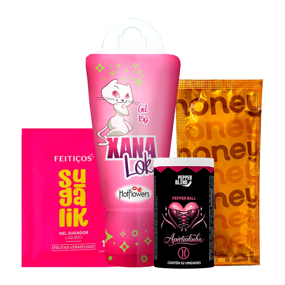 Kit com Sachê Sugalik Xana Loka MyHoney e Pepper Ball Adstringente Apertadinha
