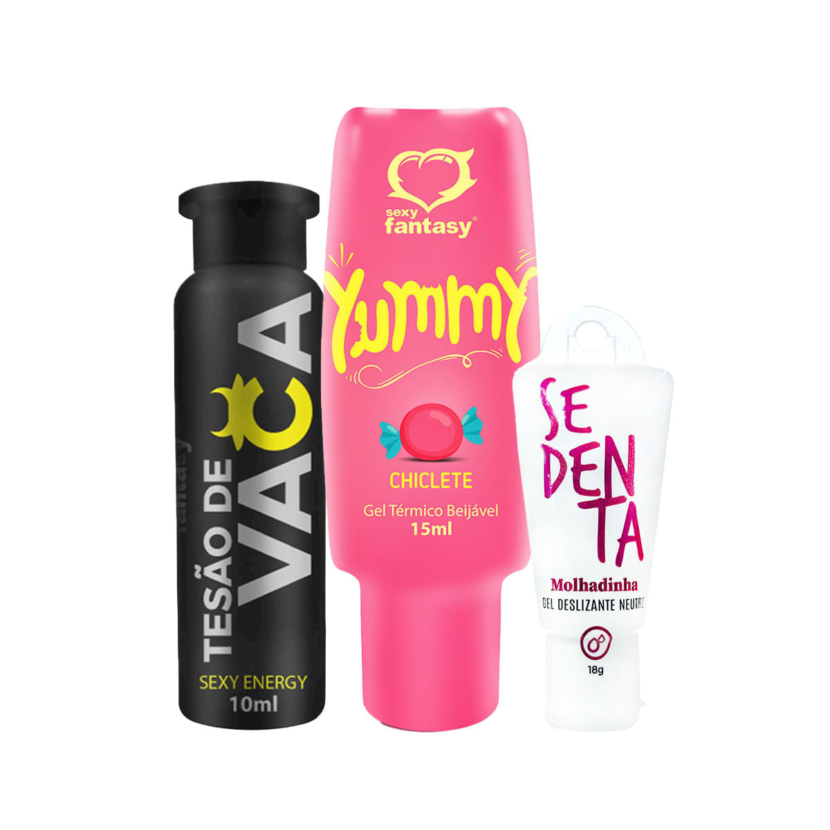 Kit com Sedenta Molhadinha Tesão de Vaca Afrodisíaco Natural e Yummy Gel Térmico