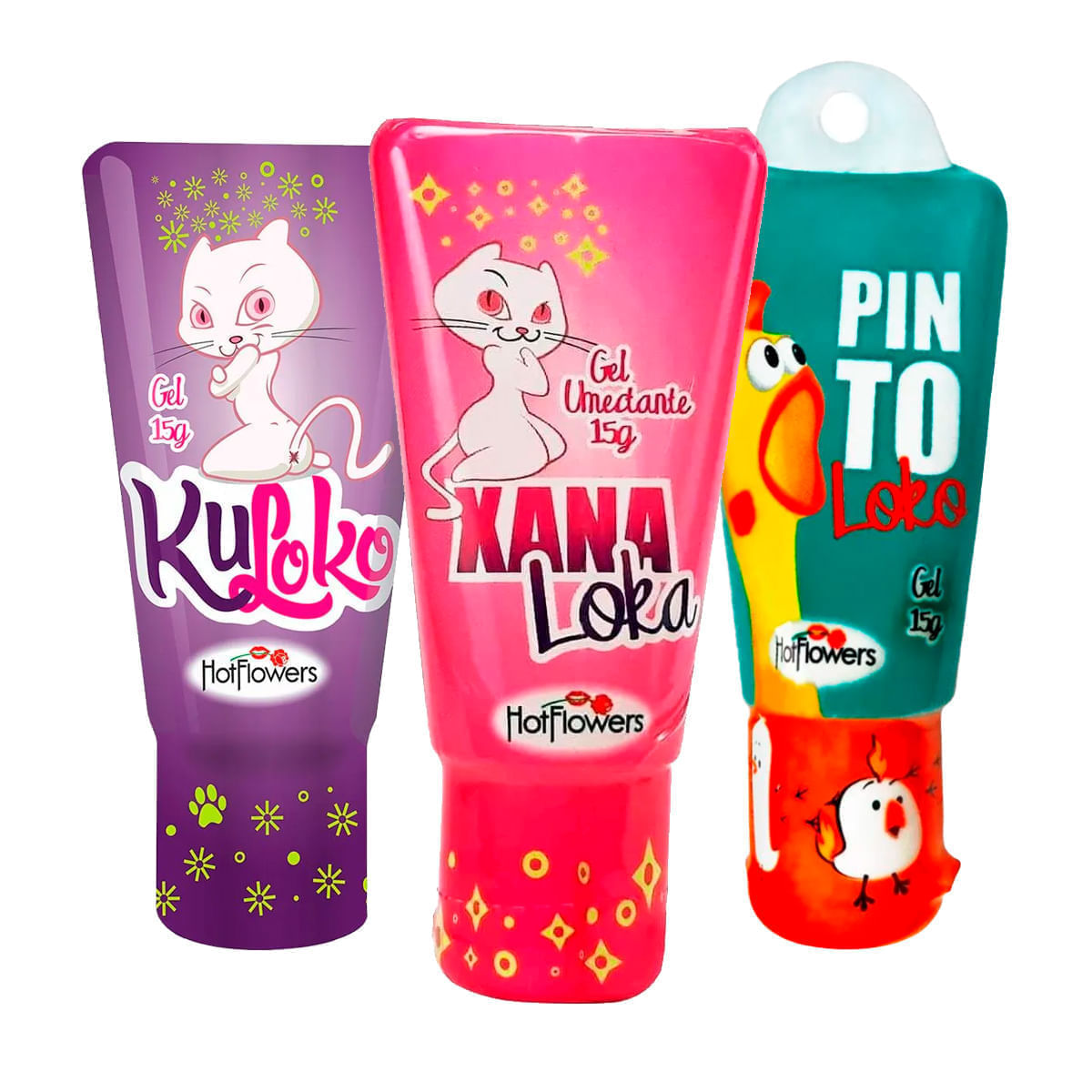 Kit com Xana Loka Excitante Kuloko Dessensibilizante e Pinto Loko Estimulante