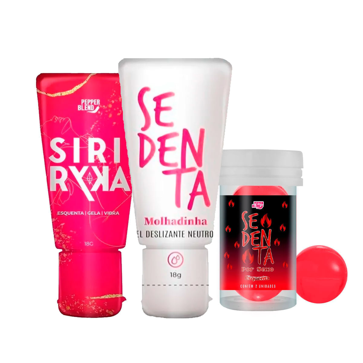 Kit com Pepper Ball Sedenta Por Sexo Sedenta Molhadinha Gel Deslizante e Siri Ryka Gel Comestível