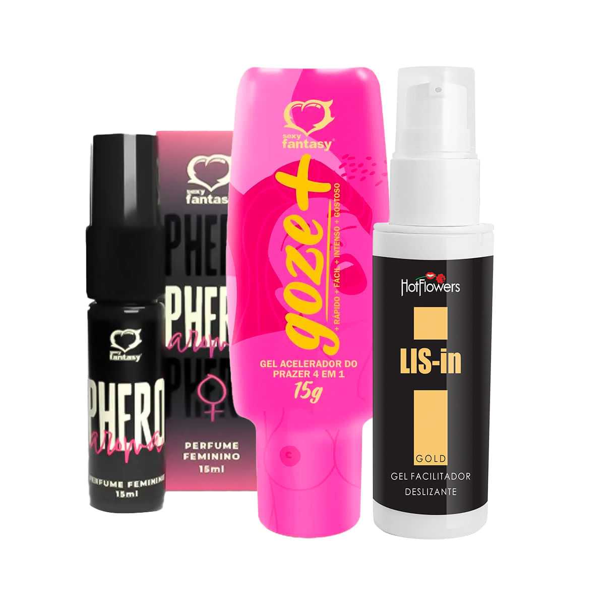 Kit Perfume Phero Feminino Goze + Gel Acelerador e Dessensibilizante Anal LIS-In