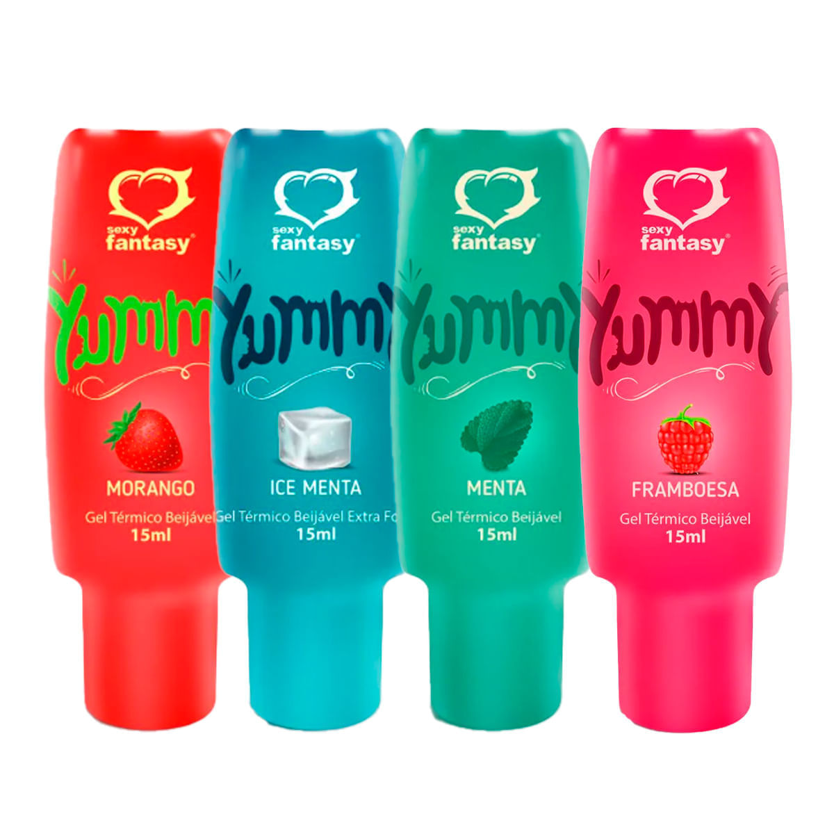 Kit com Yummys sabores Morango Ice Menta Framboesa e Menta