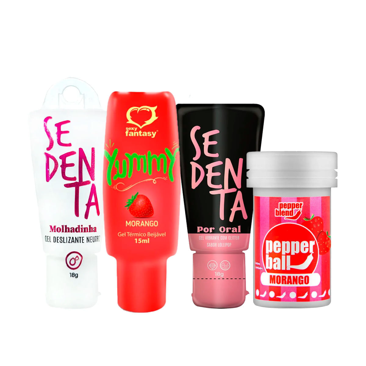 Kit com Yummy Gel Térmico Beijável Sedenta Molhadinha Sedenta por Oral e Pepper Ball Bolinha Explosi