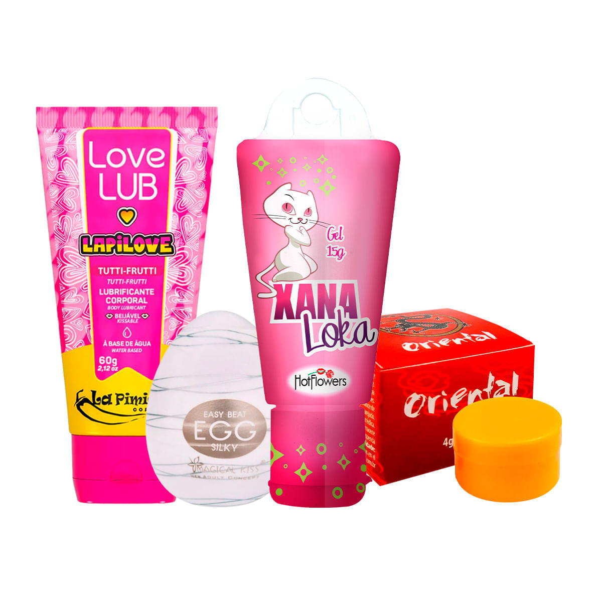 Kit com Xana Loka Love Lub LapiLove Egg Silky e Pomada Oriental