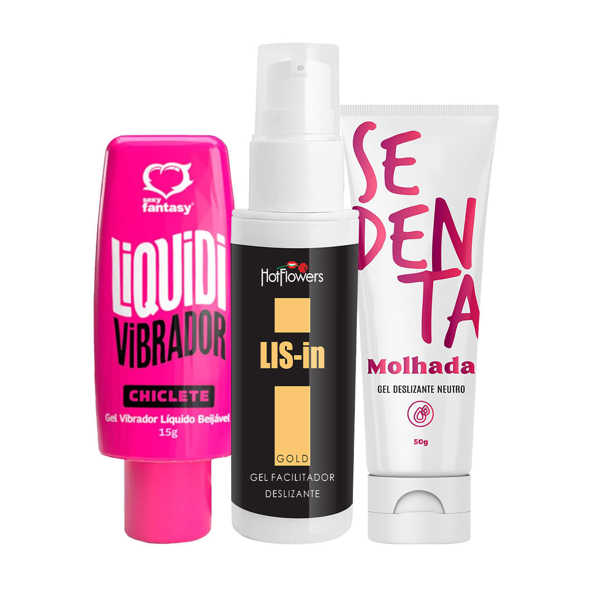 Kit com LIS-In Gel Dessensibilizante Sedenta Molhada Deslizante e Vibrador Líquido Liquidi