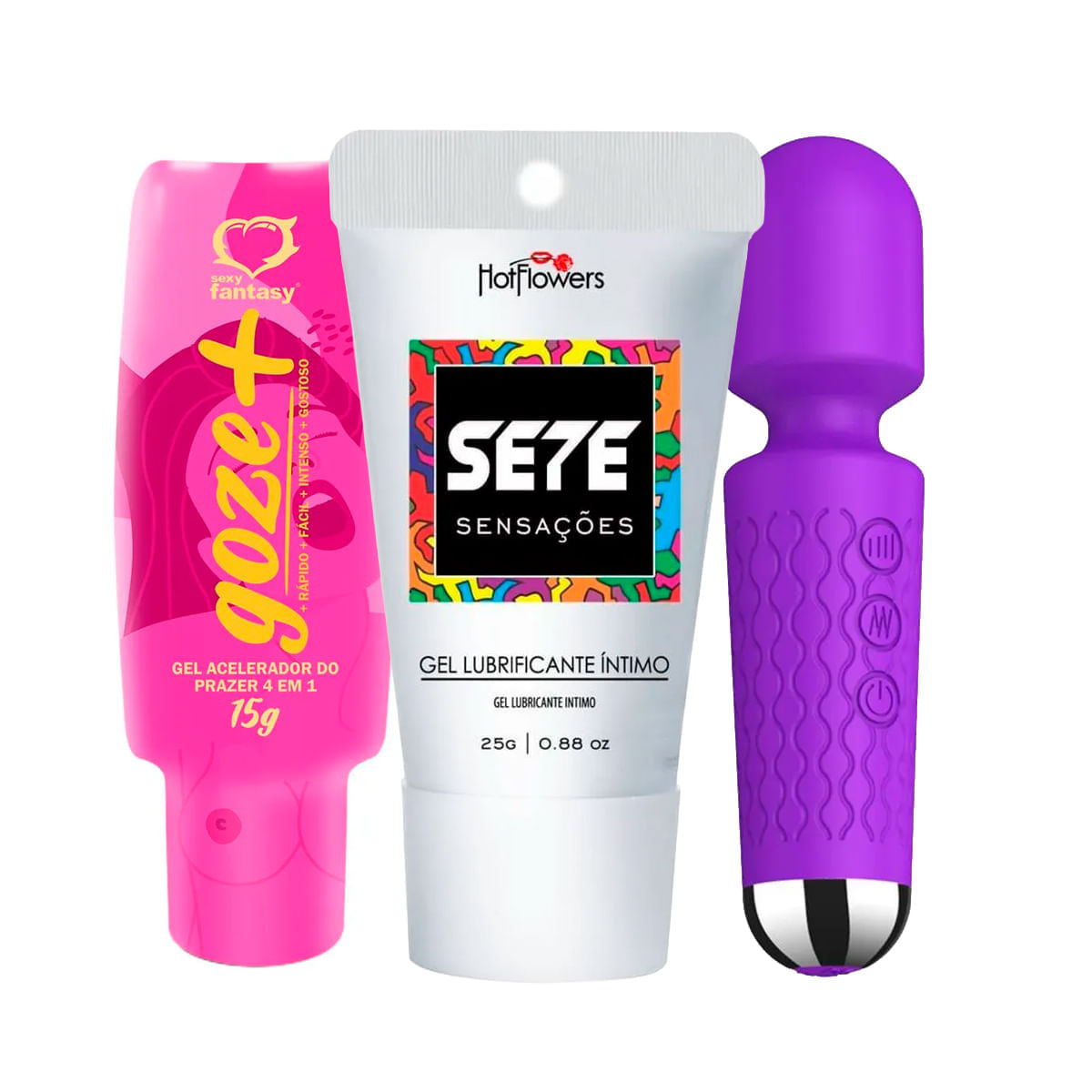 Kit com Sete Sensações Goze + e Mini Varinha Mágica