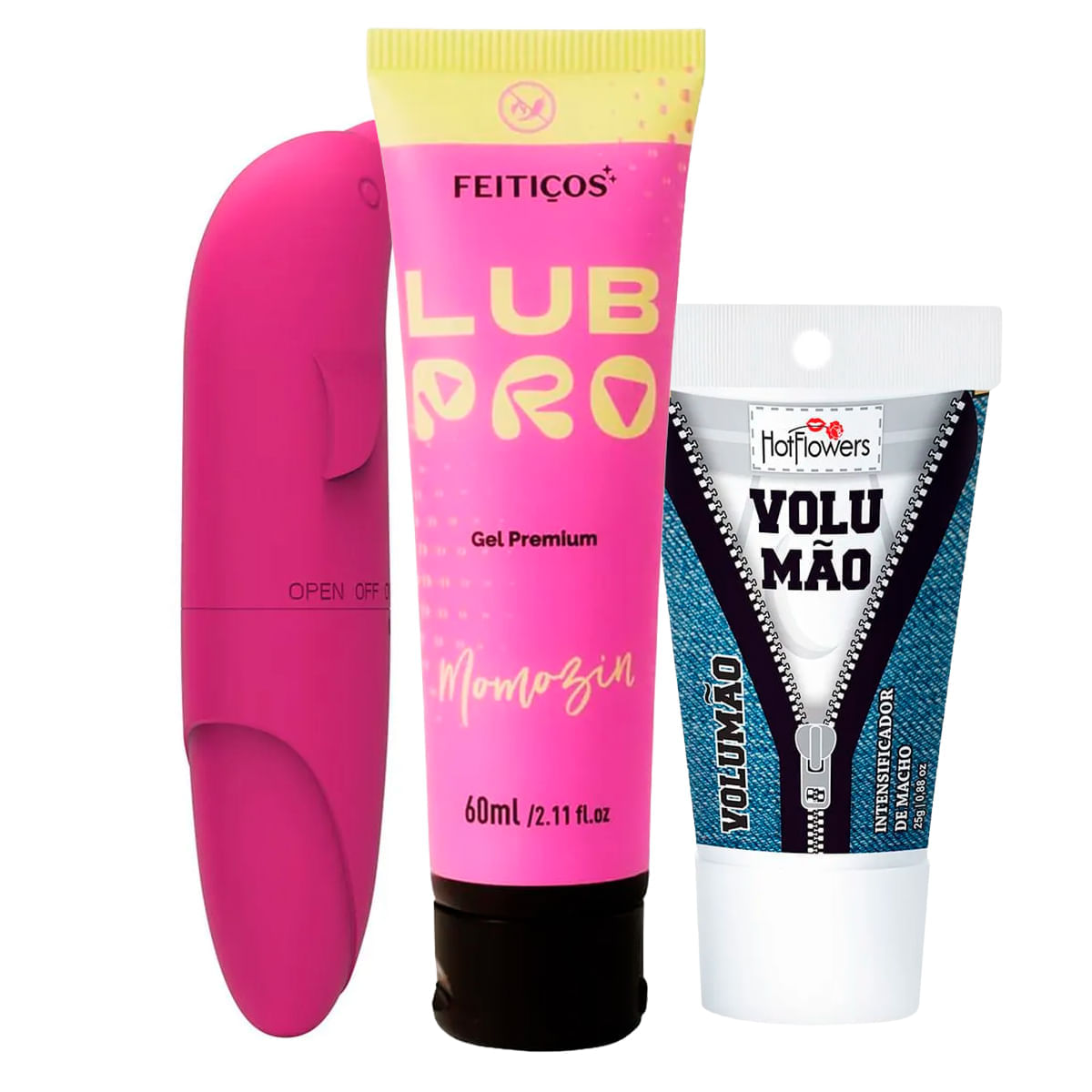 Kit com Volumão Vibrador Ponto G Golfinho ABS e LubPro Momozin