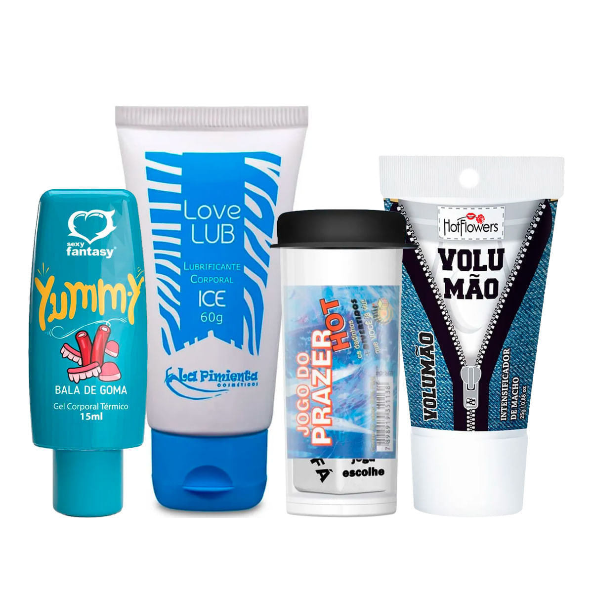 Kit com Yummy Love Lub Ice Dados Jogo do Prazer Hot e Volumão