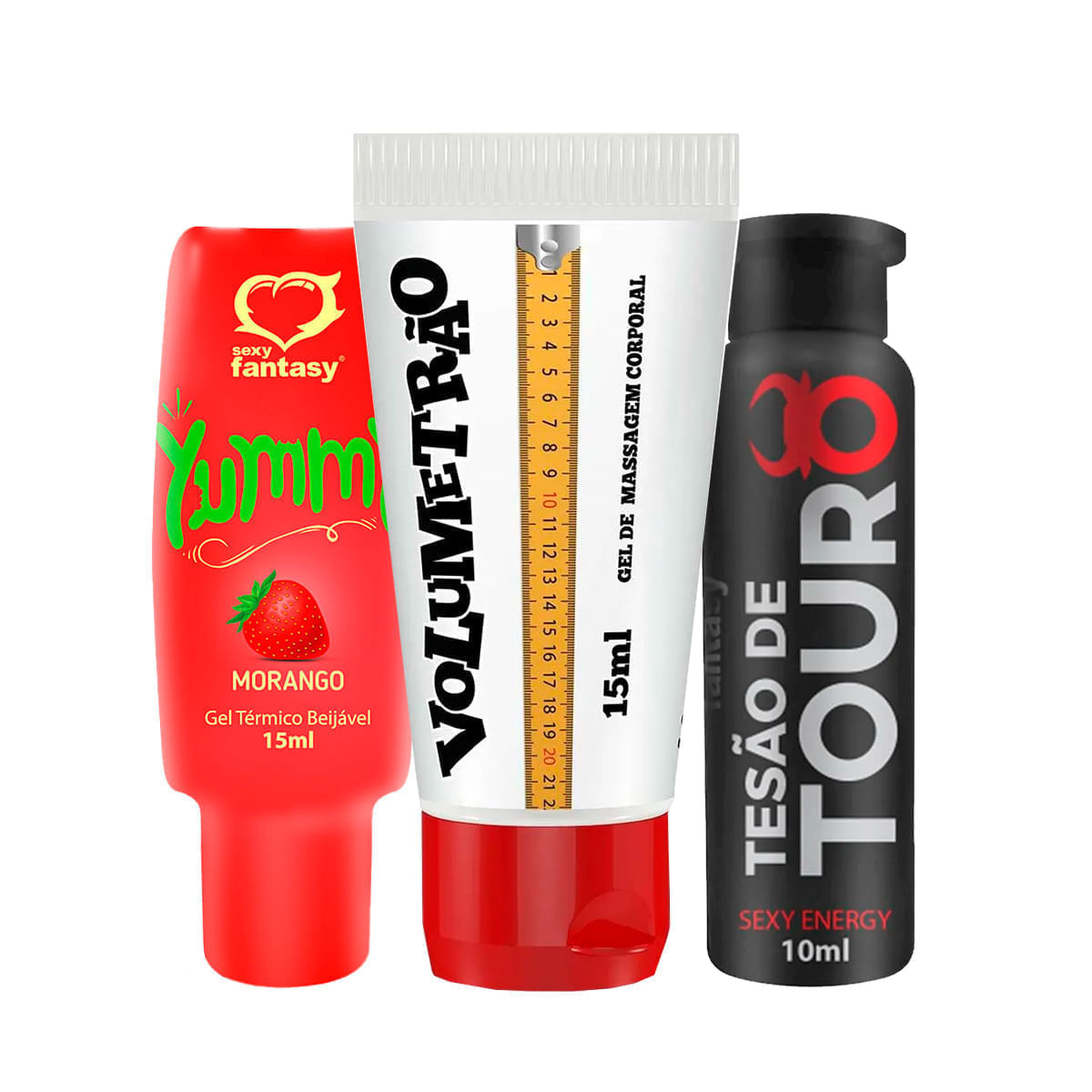 Kit com Yummy Gel Tesão de Touro Afrodisíaco e Volumetrão Vasodilatador