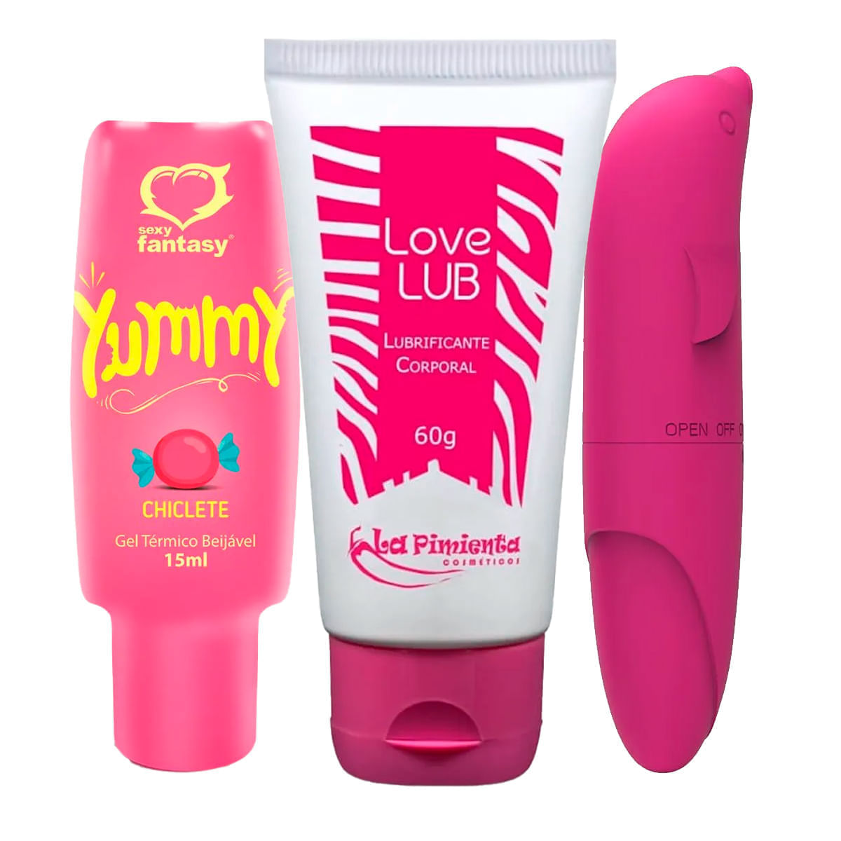 Kit com Yummy Gel Love Lub Lubrificante e Vibrador Ponto G Golfinho