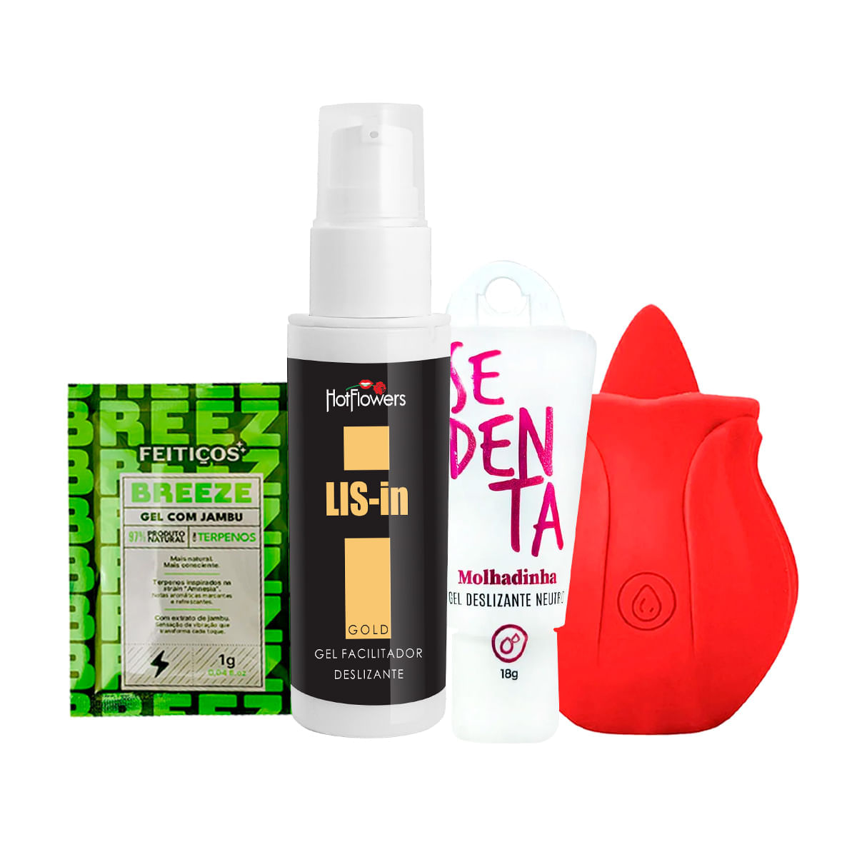 Kit com Rosa Estimuladora com Língua LIS-In Sachê Breeze Excitante e Sedenta Molhadinha