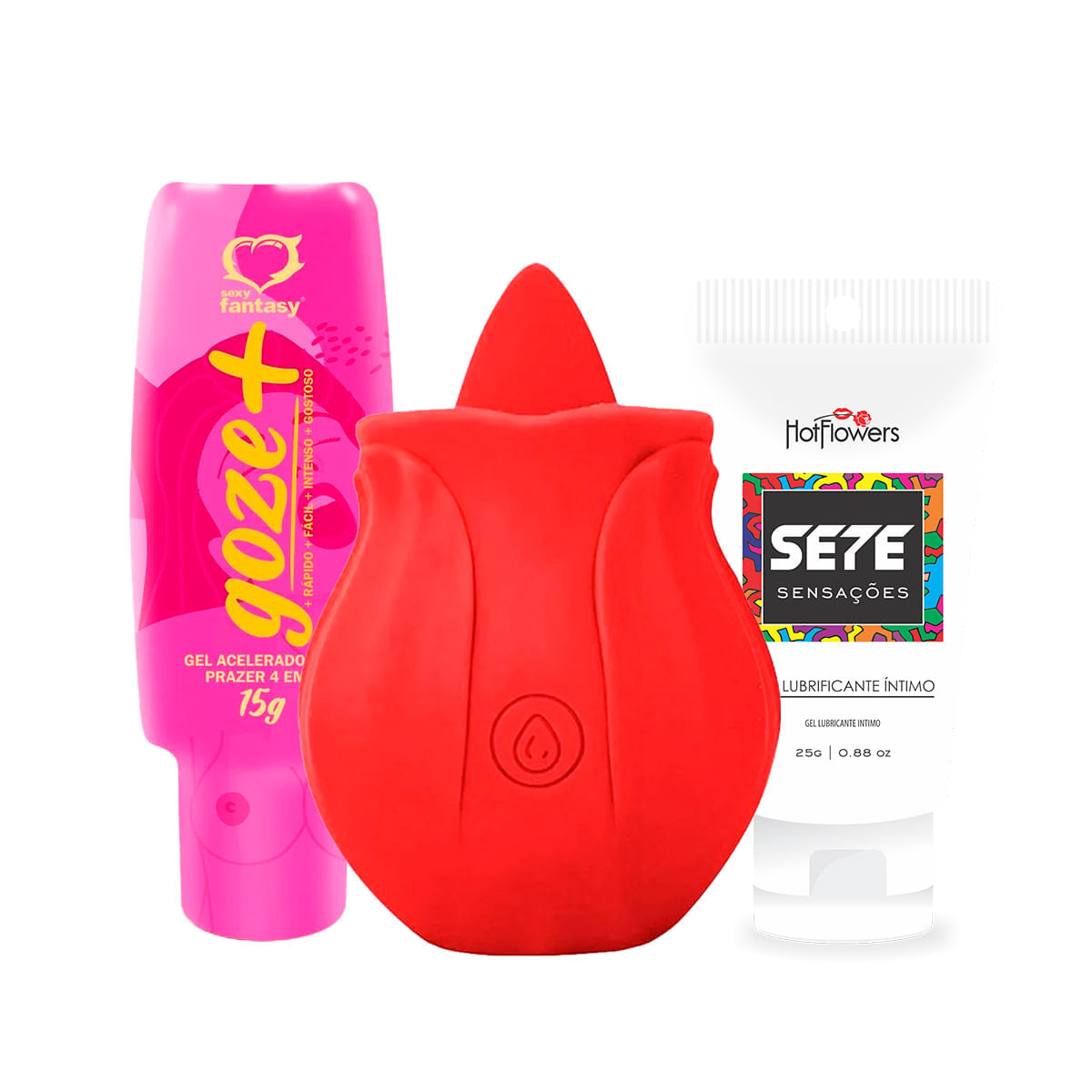 Kit com Rosa Estimuladora com Língua Goze + e Sete Sensações