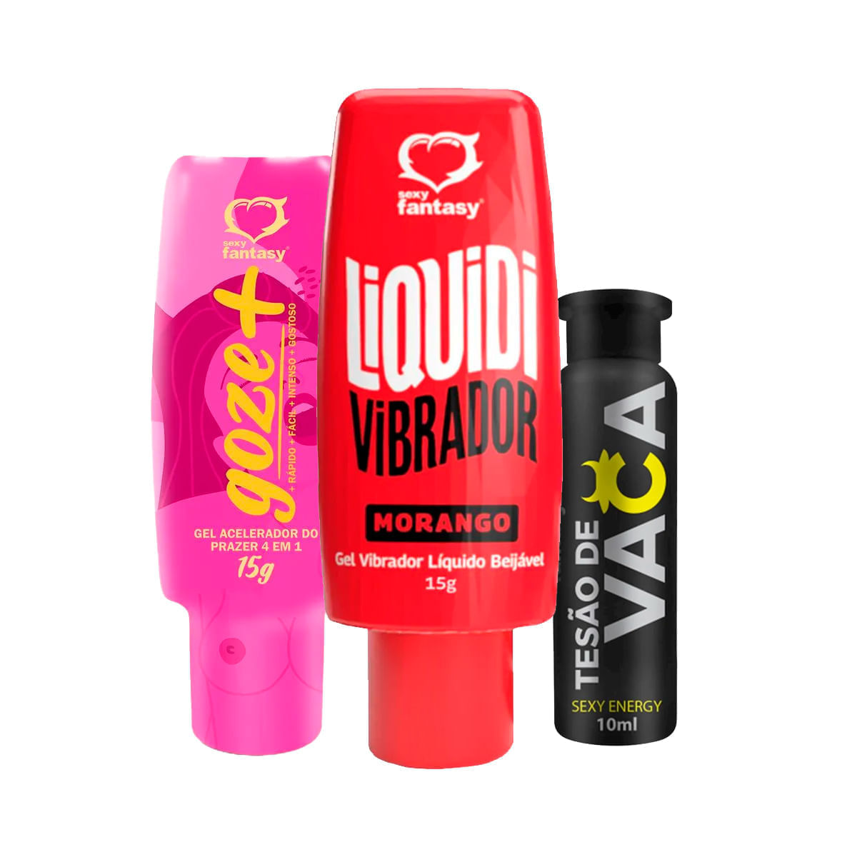 Kit com Goze + Acelerador do Prazer Vibrador Líquido Liquidi e Tesão de Vaca