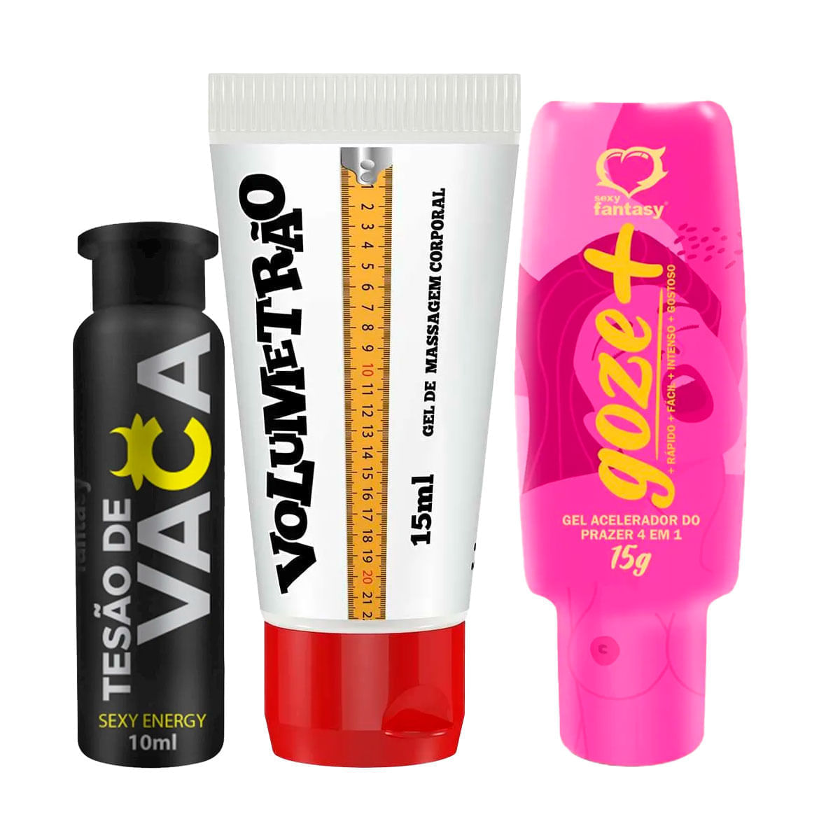 Kit com Tesão de Vaca Afrodisíaco Volumetrão Vasodilatador e Goze + Acelerador