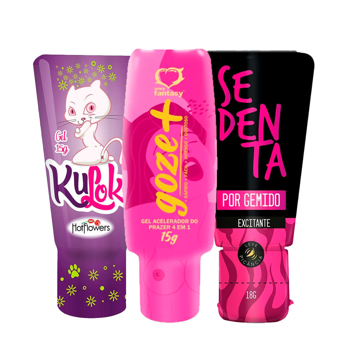 Kit com Goze + Acelerador do Prazer Sedenta por Gemido Excitante e Kuloko Gel Dessensibilizante