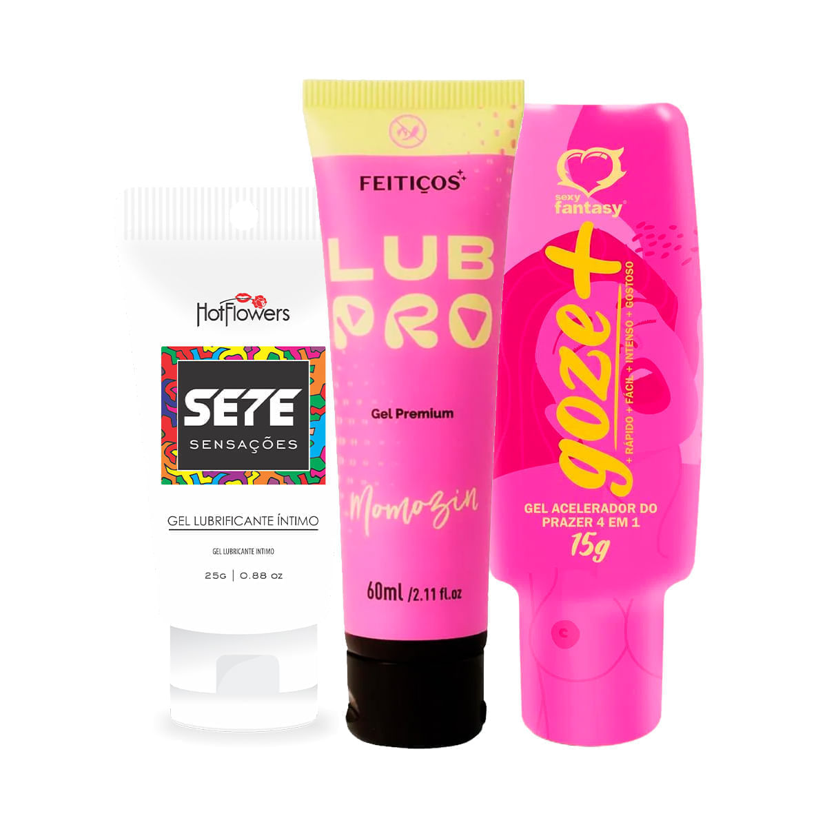 Kit com Sete Sensações Goze + e LubPro Momozin