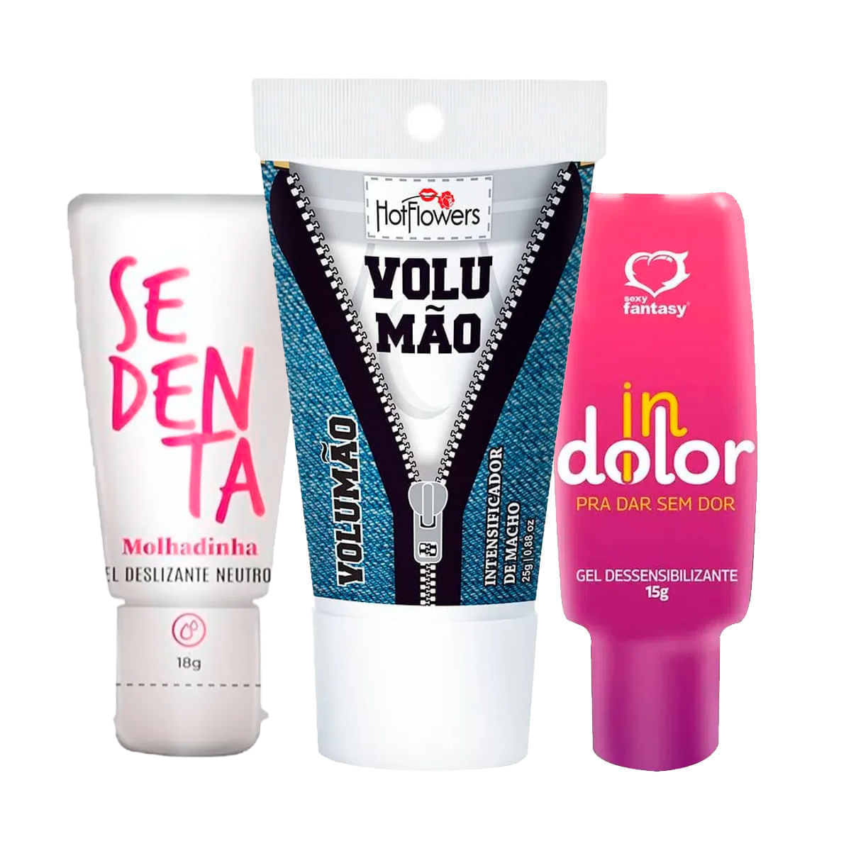 Kit com Volumão Excitante Sedenta Molhadinha Deslizante e InDolor Dessensibilizante
