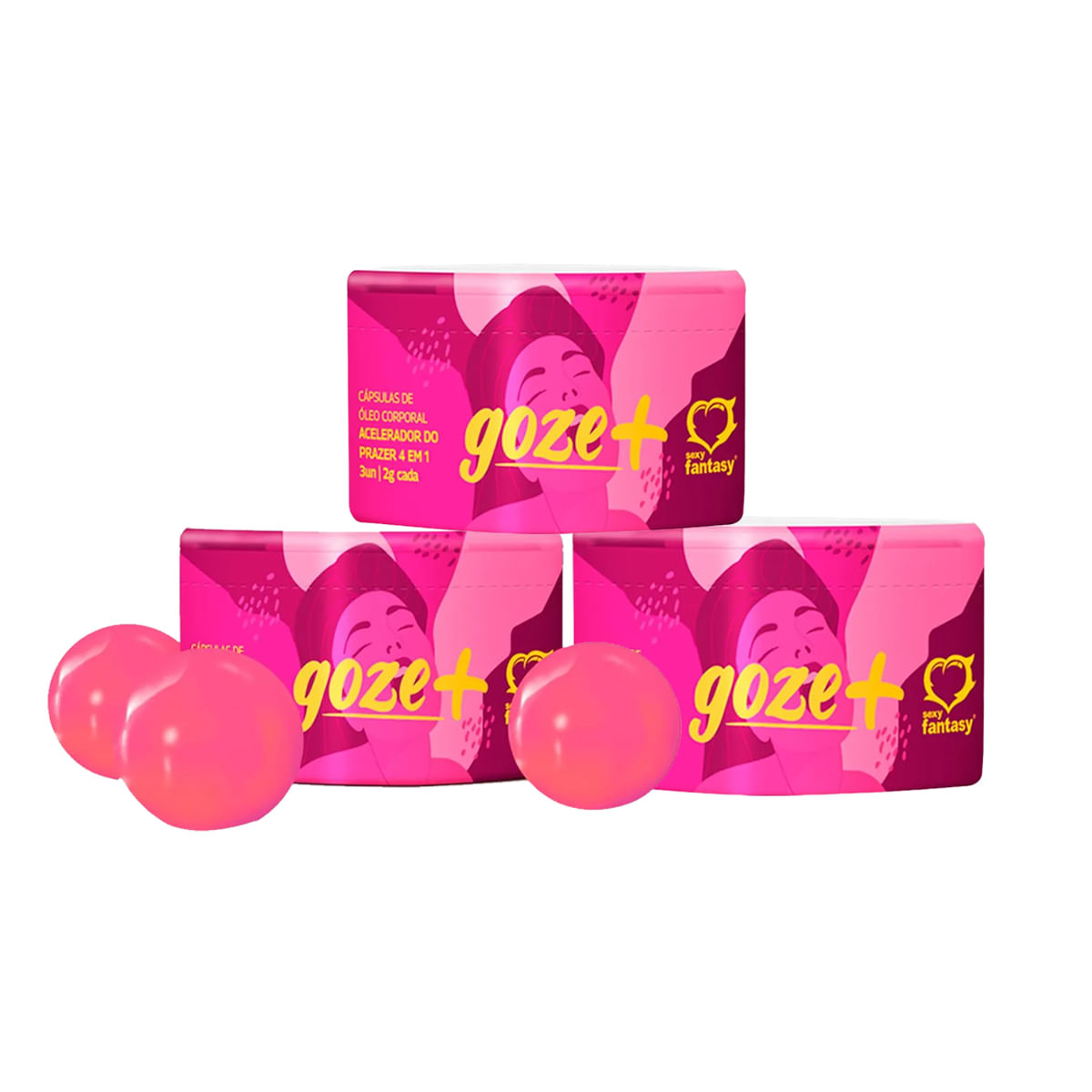 Kit com 3 Goze+ Cápsulas de Óleo Corporal Acelerador de Prazer 4 em 1 3 Unidades Sexy Fantasy