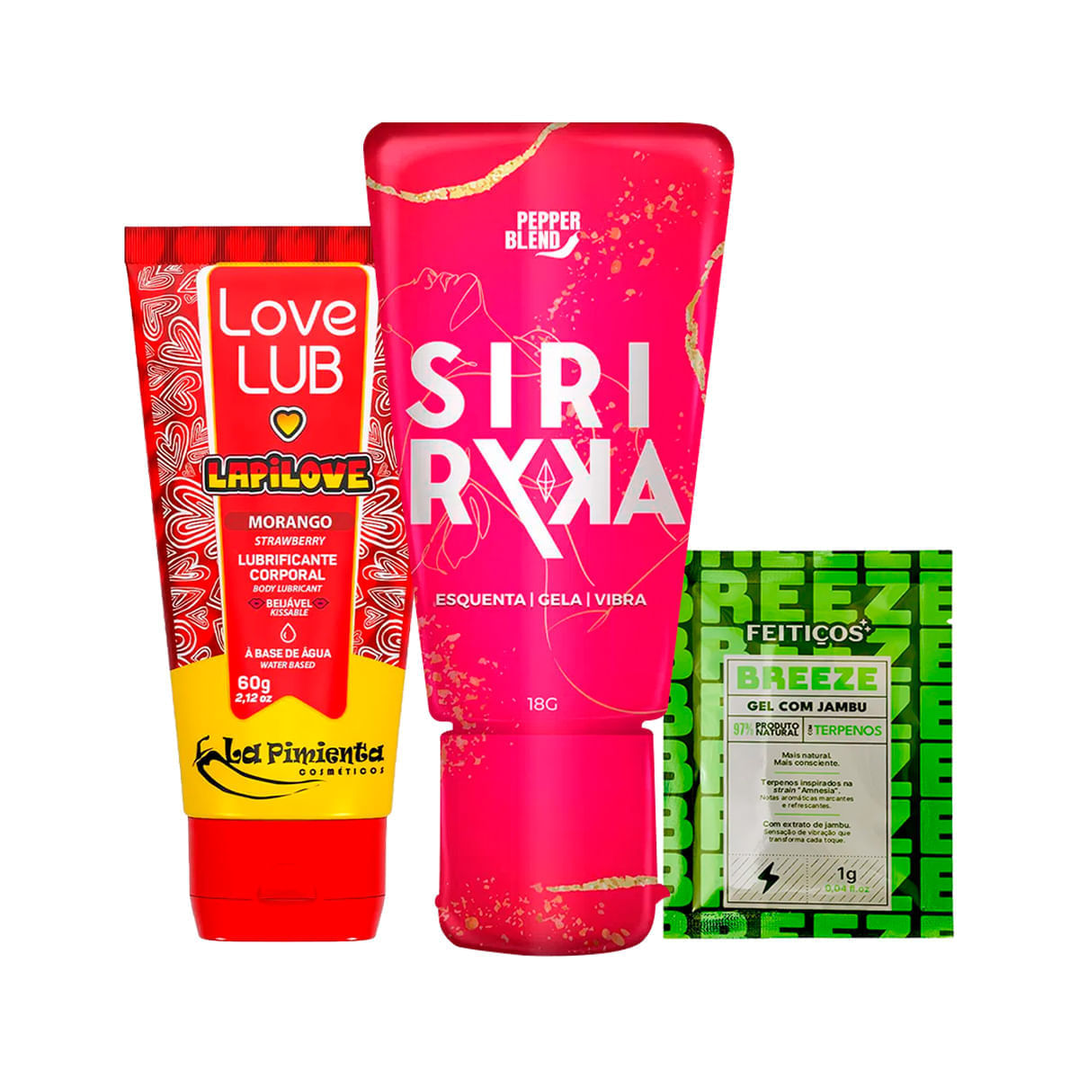 Kit com Love Lub LapiLove Sachê Breeze Excitante e Siri Ryka