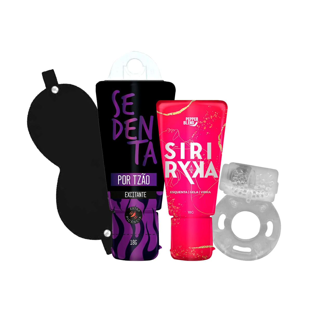 Kit com Venda em Couro Sedenta por Tesão Siri Ryka e Anel Peniano com Vibrador