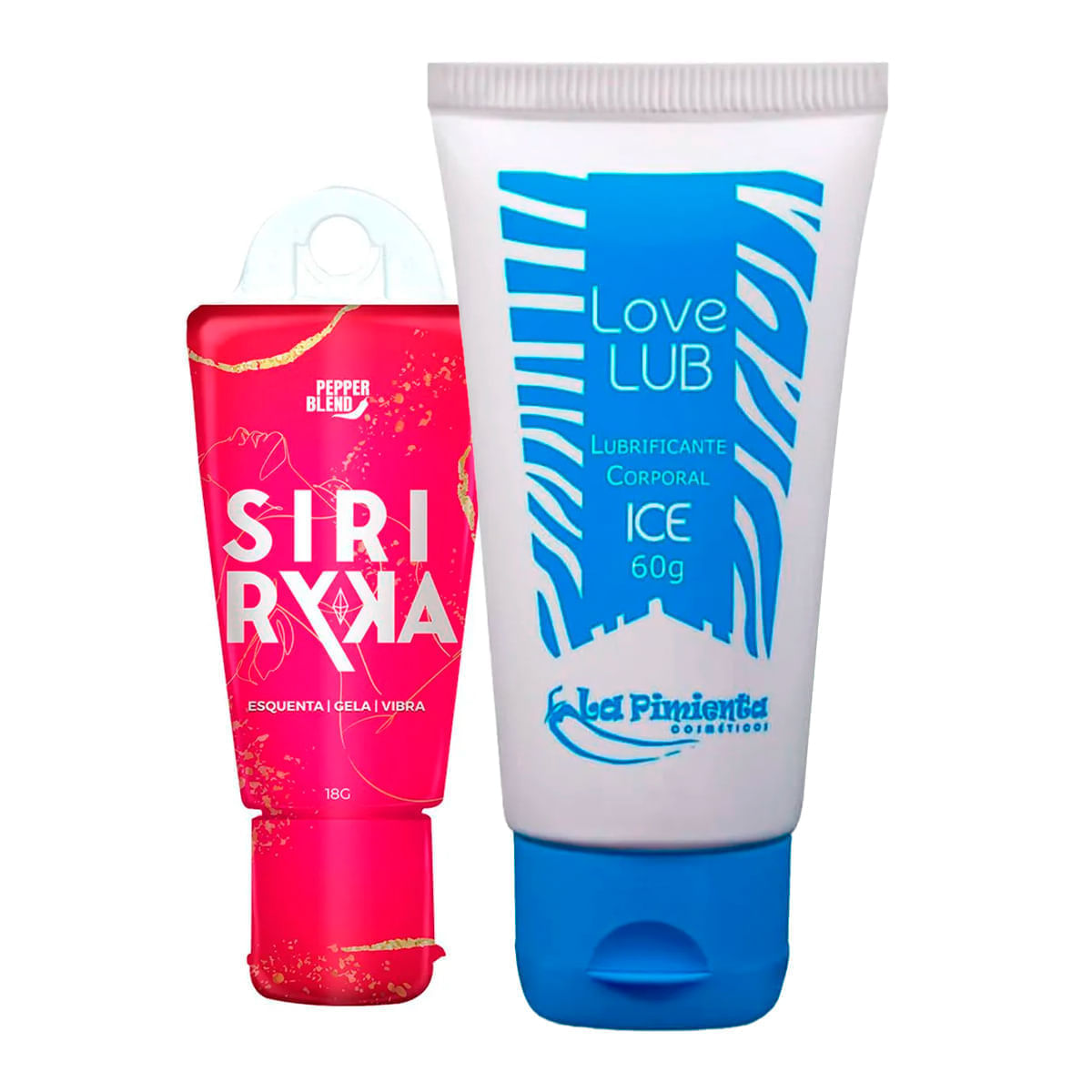 Duplinha com Love Lub Ice Lubrificante Corporal e Siri Ryka Gel Comestível
