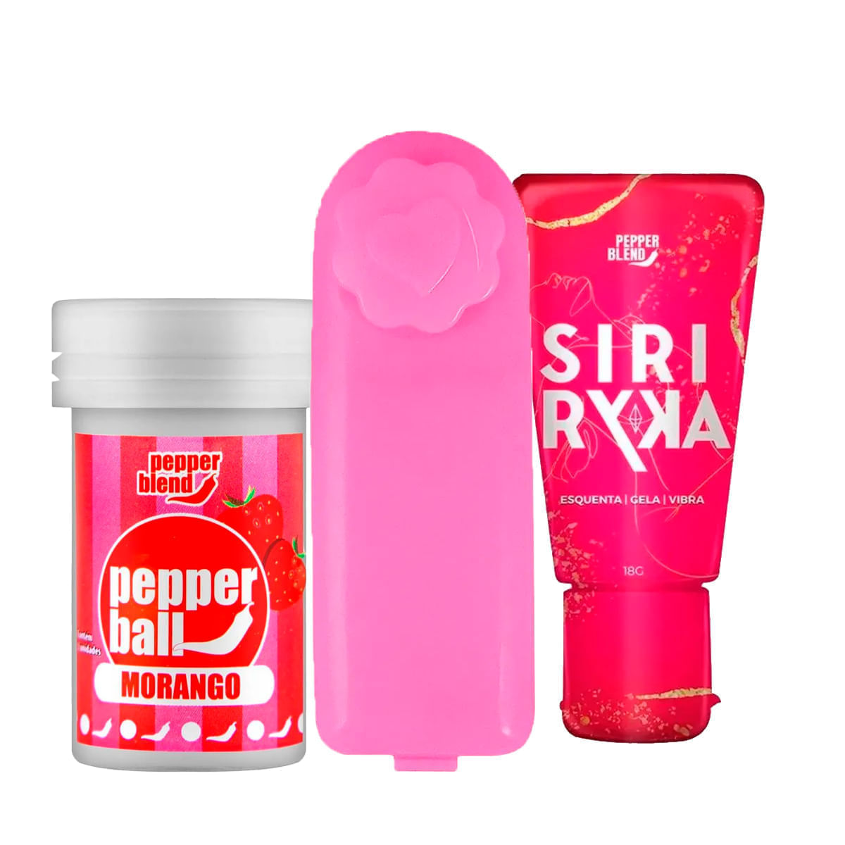 Kit com Pepper Ball Saborosa Bullet Vibro Ó e Siri Ryka Gel Comestível Esquenta Gela e Vibra