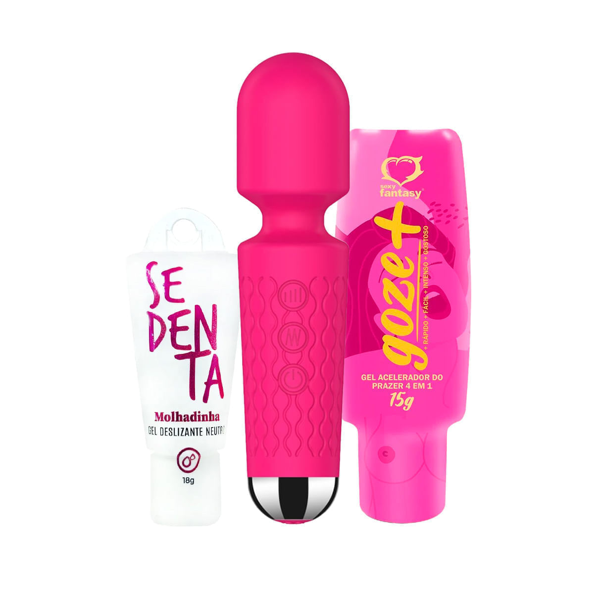 Kit com Mini Toy Vibrador Varinha Mágica Sedenta Molhadinha Gel Deslizante Neutro e  Goze +