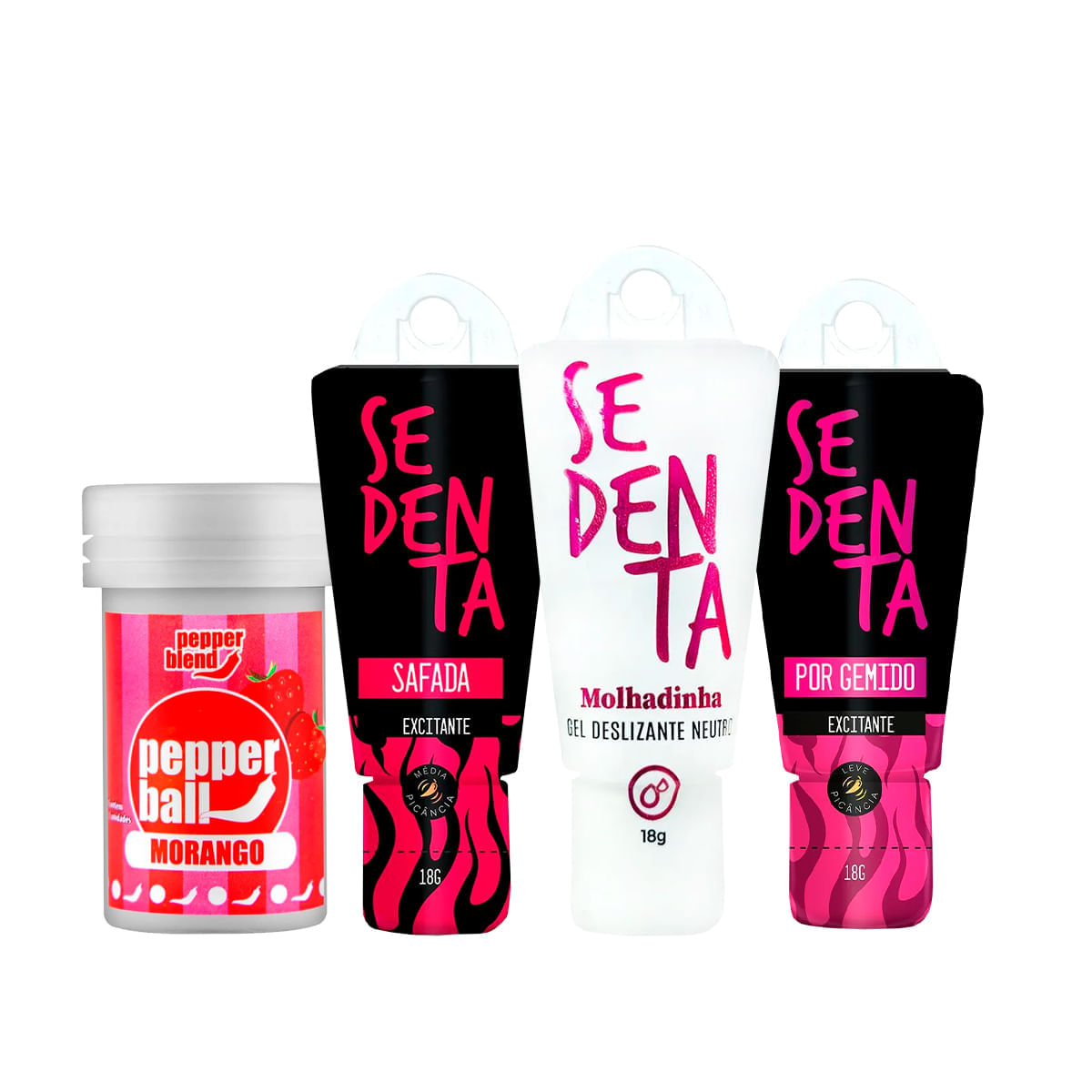 Kit com Sedenta Safada Sedenta por Gemido Pepper Ball Bolinha Explosiva e Sedenta Molhadinha