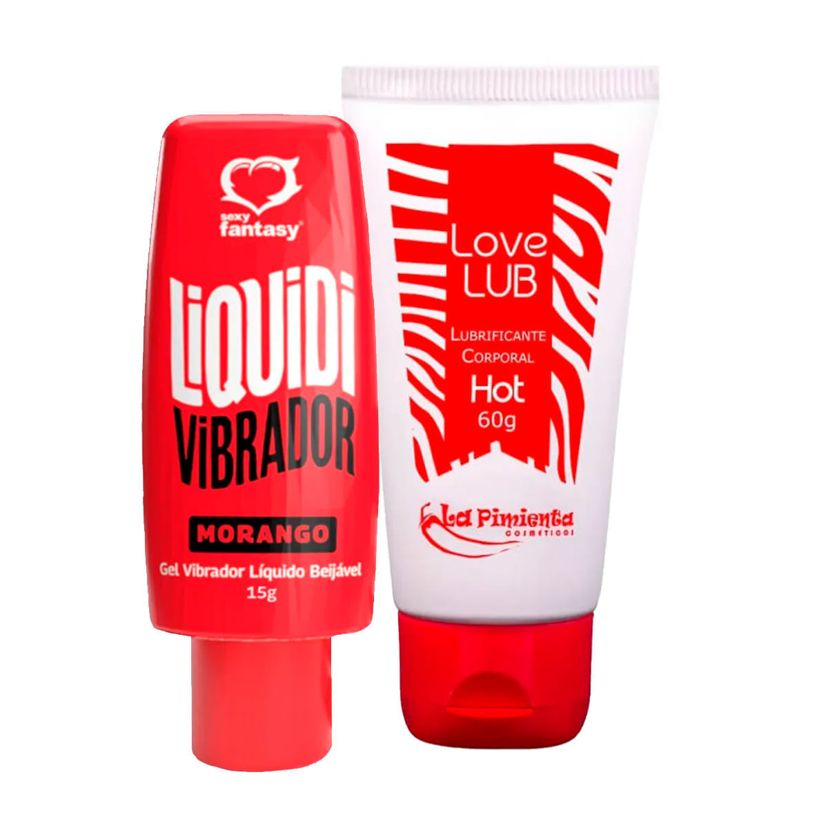 Duplinha com Vibrador Líquido Liquidi e Love Lub Hot Lubrificante Corporal