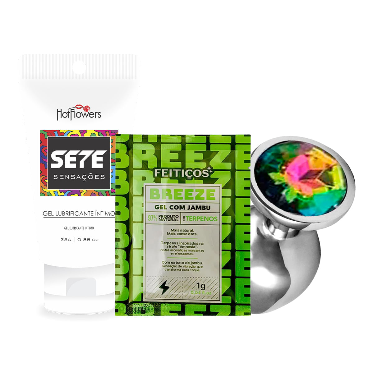 Kit com Sete Sensações Sachê Breeze Excitante e Plug Anal G