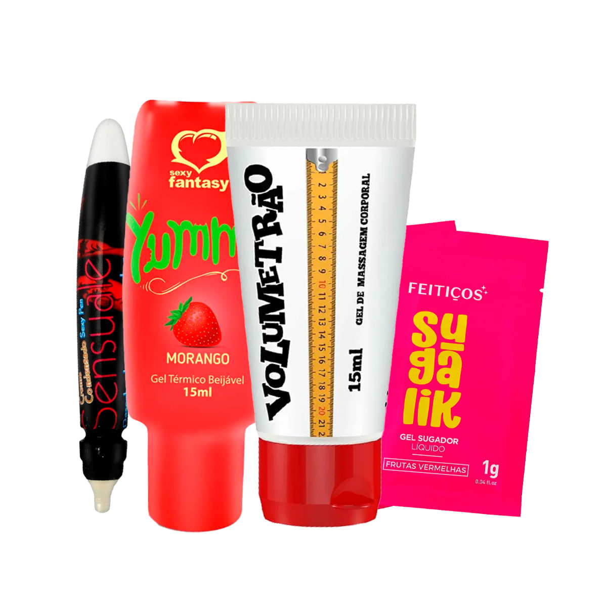 Kit com Sachê Sugalik Yummy Gel Caneta Sensuale e Volumetrão