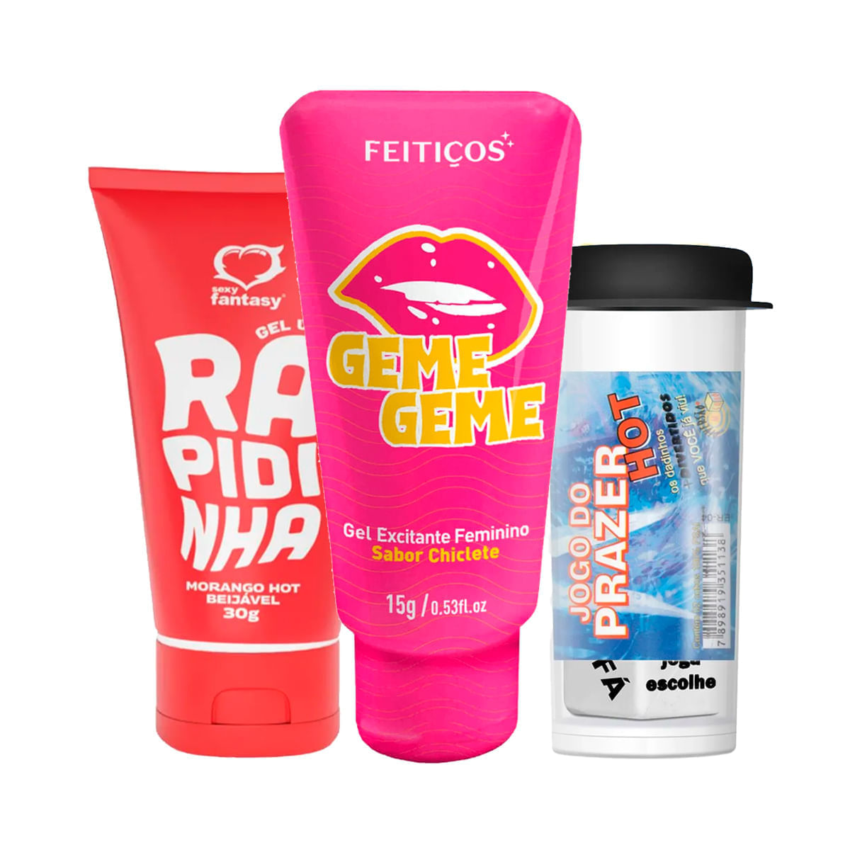 Kit com Lubrificante Beijável Rapidinha Dados Jogo do Prazer Hot e Geme Geme