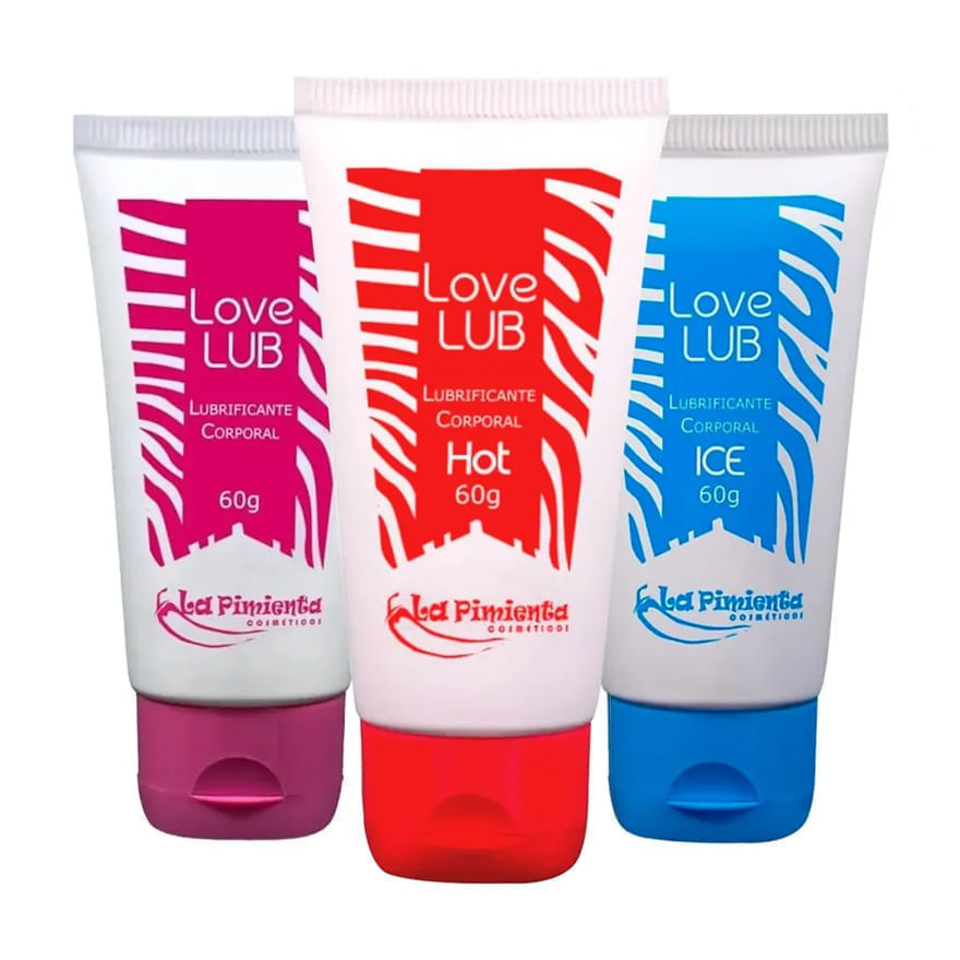 Kit com Love Lub Neutro Love Lub Hot e Love Lub Ice