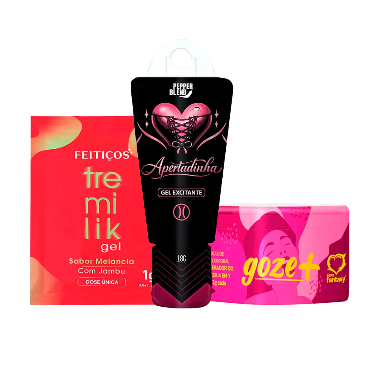 Kit com Gel Adstringente Apertadinha Sachê Tremilik e Goze+ Cápsulas