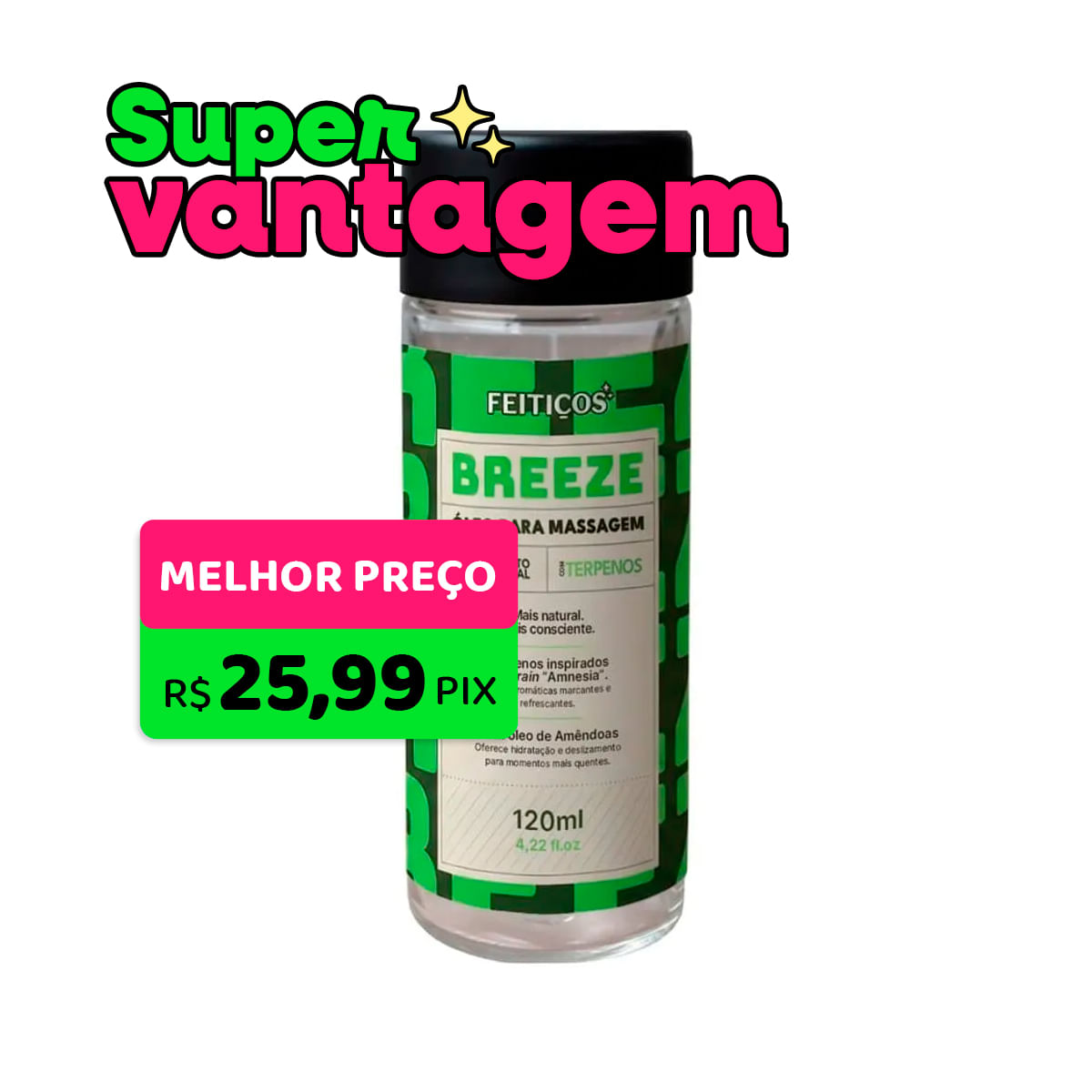 Breeze Óleo Beijável para Massagem com Terpenos 120ml Feitiços Aromáticos