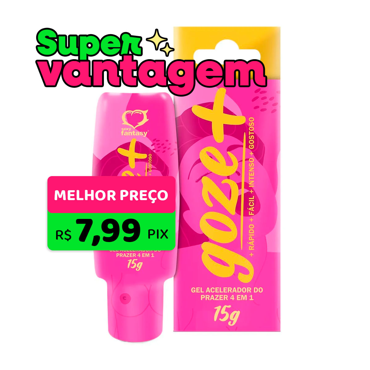 Goze + Gel Acelerador do Prazer 4 em 1 15g Sexy Fantasy