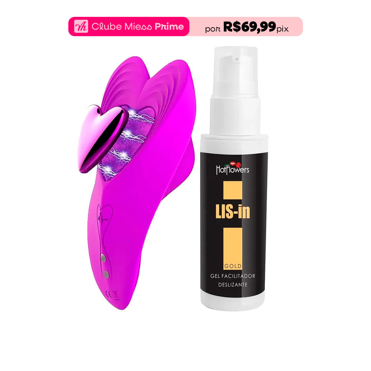Duplinha com Vibrador de Calcinha Red Heart com Controle e LIS-In
